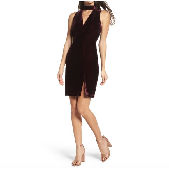 Adelyn Rae Velvet Choker Wine Sheath Dress S NWT - Picture 10 of 10